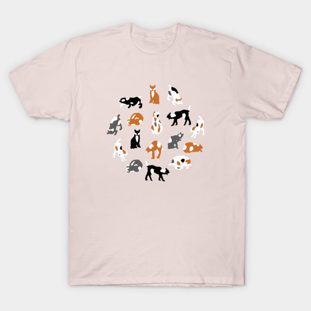 Pattern with cute cartoony cats on pink T-Shirt by agus.cami